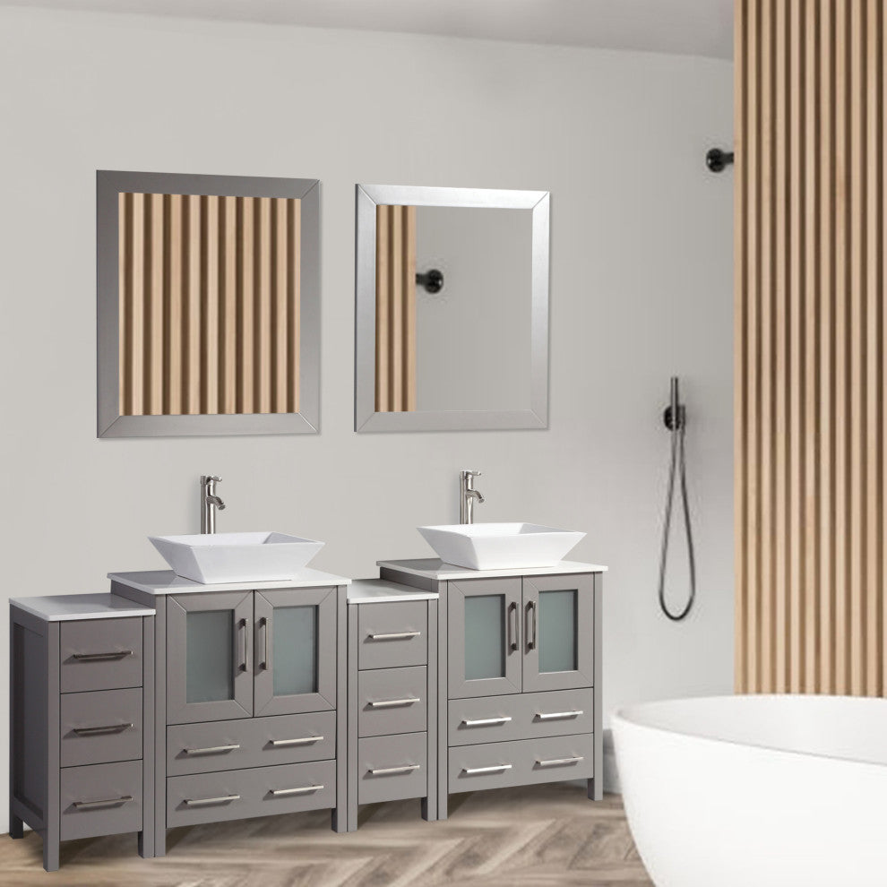 Vanity Art Bathroom Vanity Set With Sink, Gray, 72", Standard Mirror