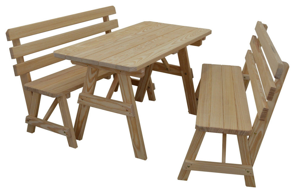 Cedar Picnic Table with 2 Backed Benches, Unfinished, 5 Foot