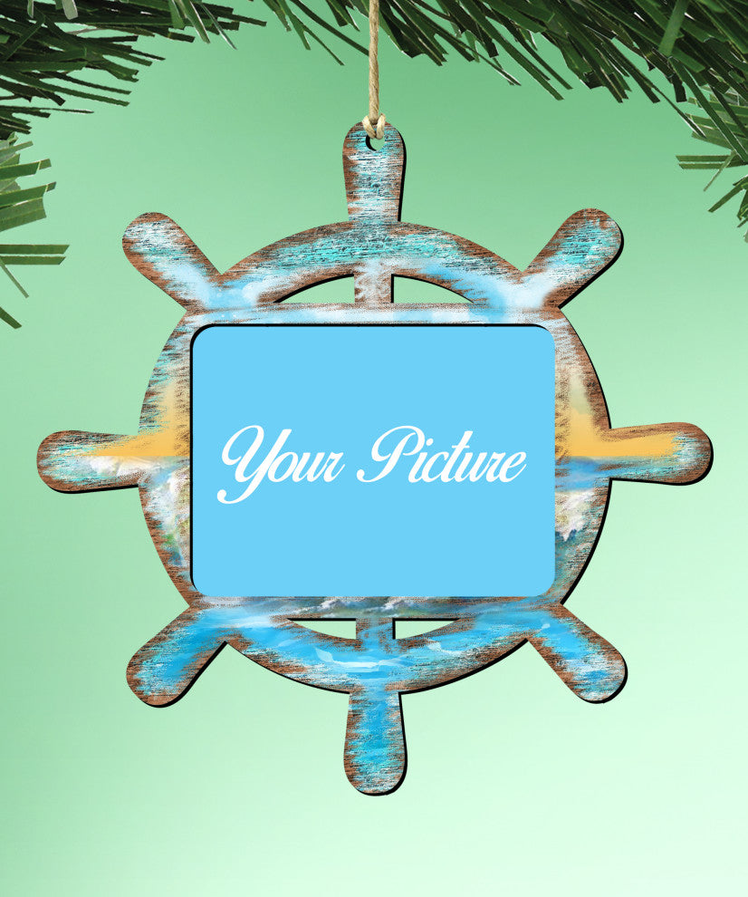 Captains Wheel Picture Ornament set of 2