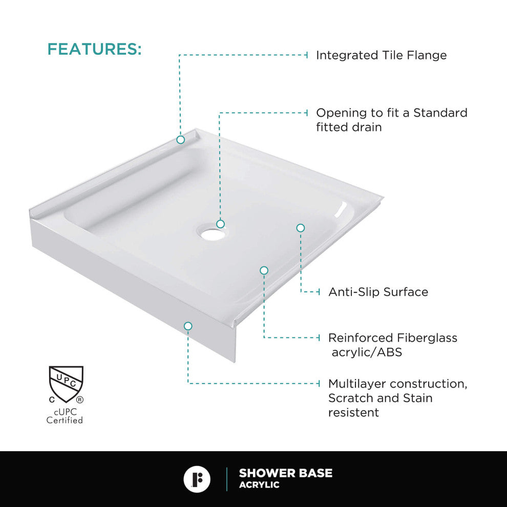 Fine Fixtures Single Threshold Shower Base, 36x36
