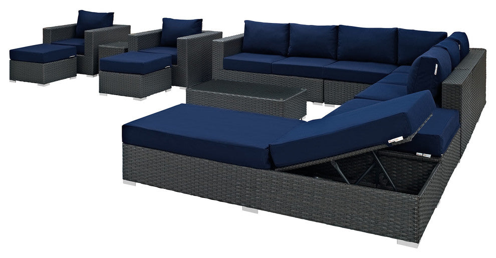 Sojourn 12 Piece Outdoor Patio Sunbrella Sectional Set, Canvas Navy