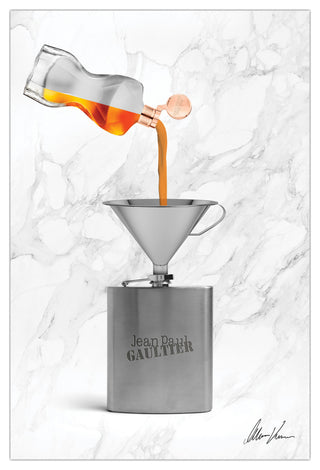 "Gaultier Liquid Gold" Frameless Floating Tempered Glass Panel Graphic Wall Art