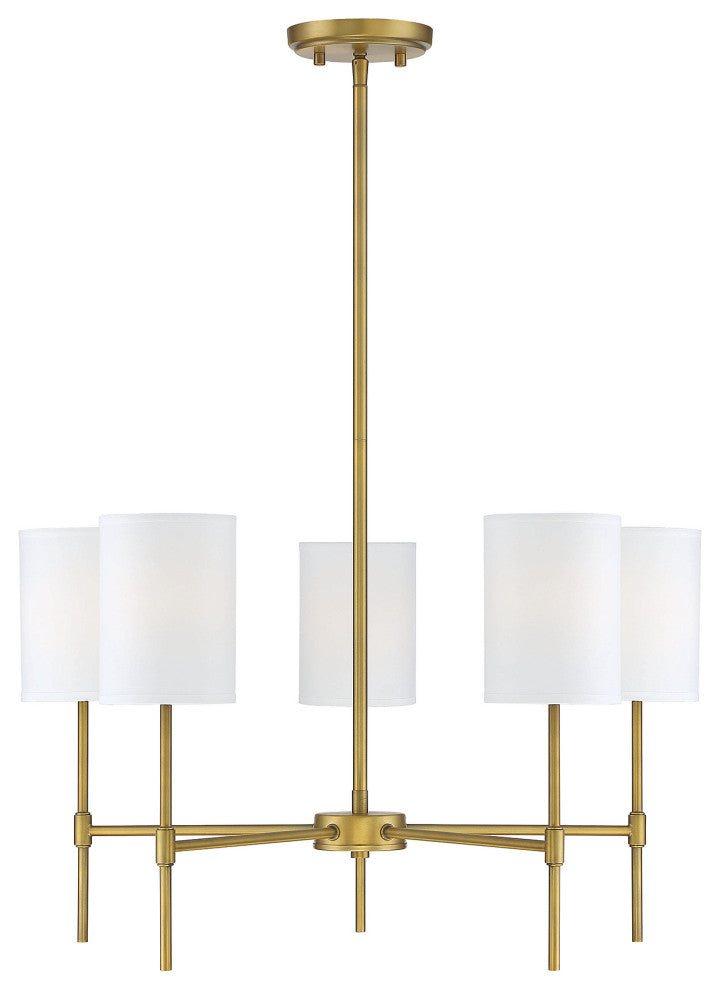 5-Light Chandelier, Matte Black, Natural Brass