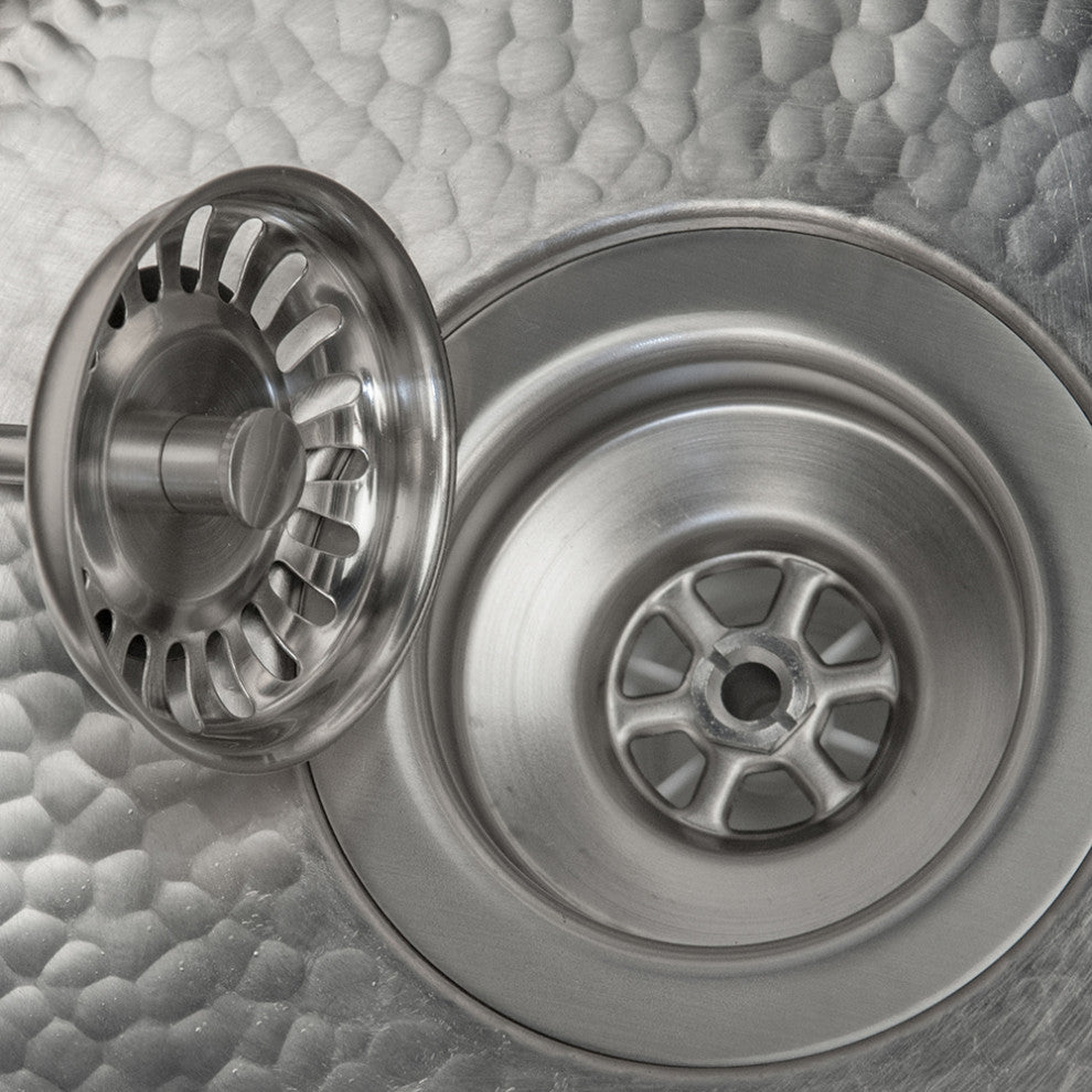 16" Round Hammered Copper Prep Sink, Nickel, 3.5" Drain Opening