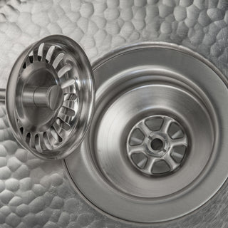 16" Round Hammered Copper Prep Sink, Nickel, 3.5" Drain Opening