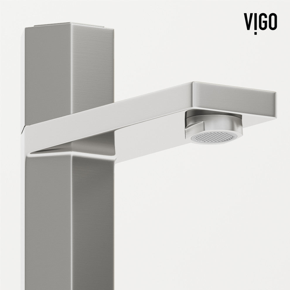 VIGO Nova 8" H Button Operated Single Hole Bathroom Faucet, Brushed Nickel, Without Extras