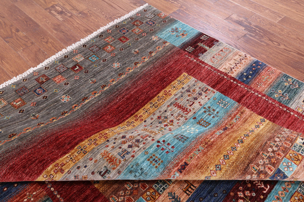 6' 8" X 9' 8" Persian Gabbeh Tribal Handmade Wool Rug Q10444