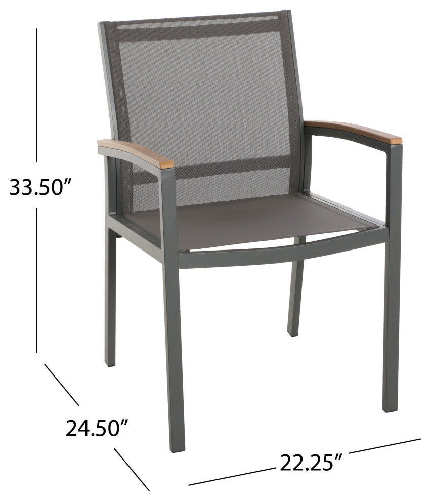 Emma Outdoor Aluminum Dining Chairs with Faux Wood Accents, Nartural, Gray, Set of 2