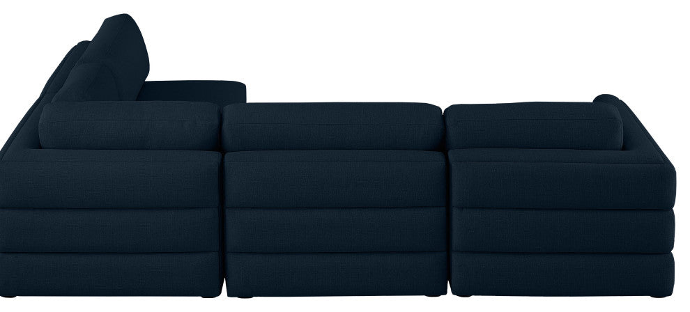 Beckham Linen Textured Fabric 4-Piece Modular L-Shaped Sectional, Navy