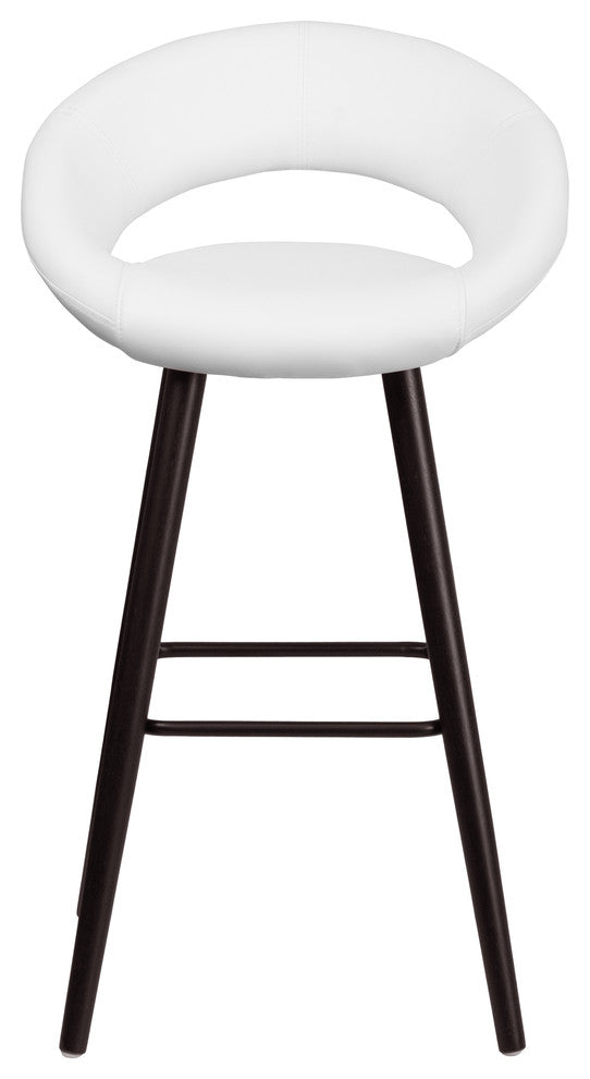 Kelsey Series 30" Vinyl Barstool With Cappuccino Wood Frame, White