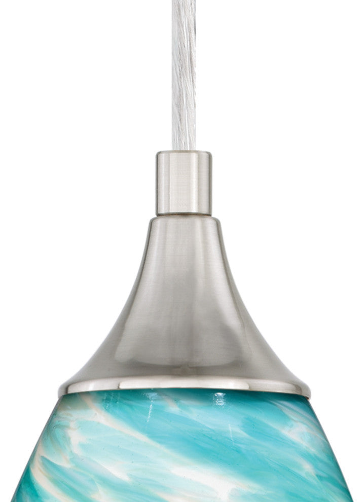 Milano 4.75" Mini Pendant Celeste Wave Glass Satin Nickel