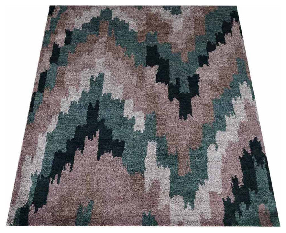 Hand Knotted Silk Area Rug Abstract Multicolor