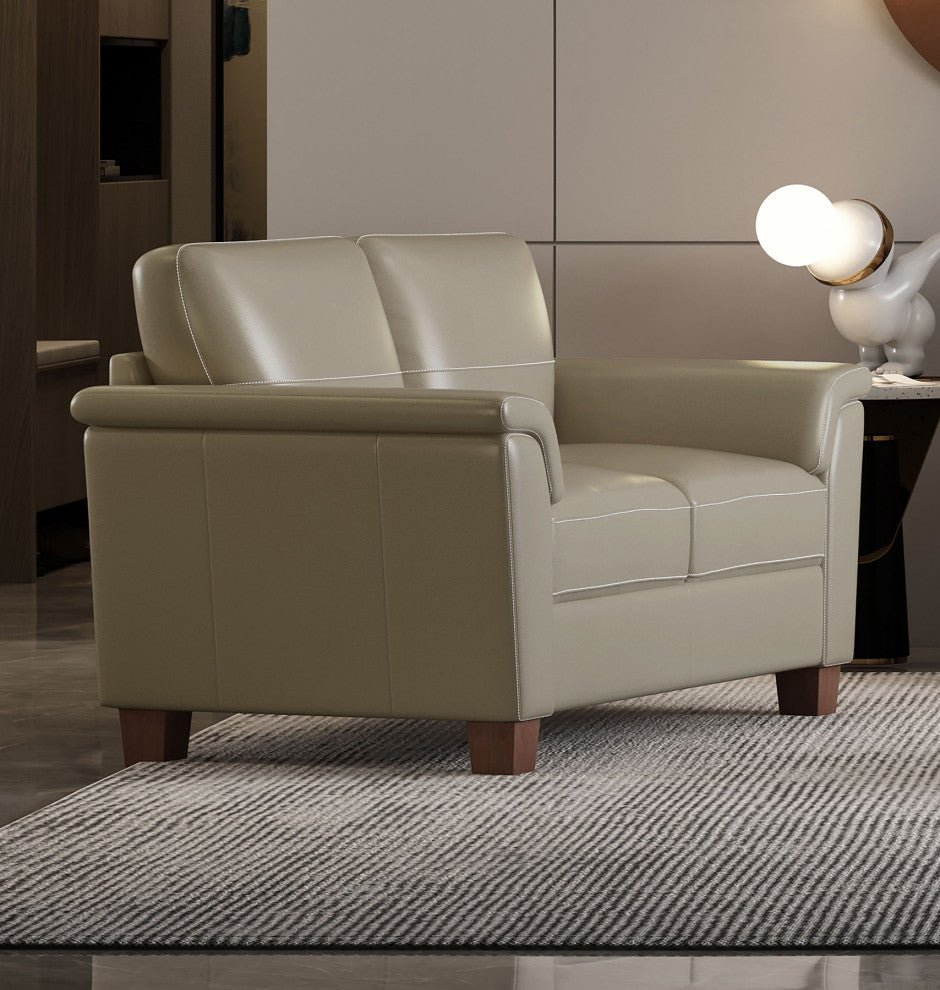 62"L Leather Upholstery Loveseat, Beige