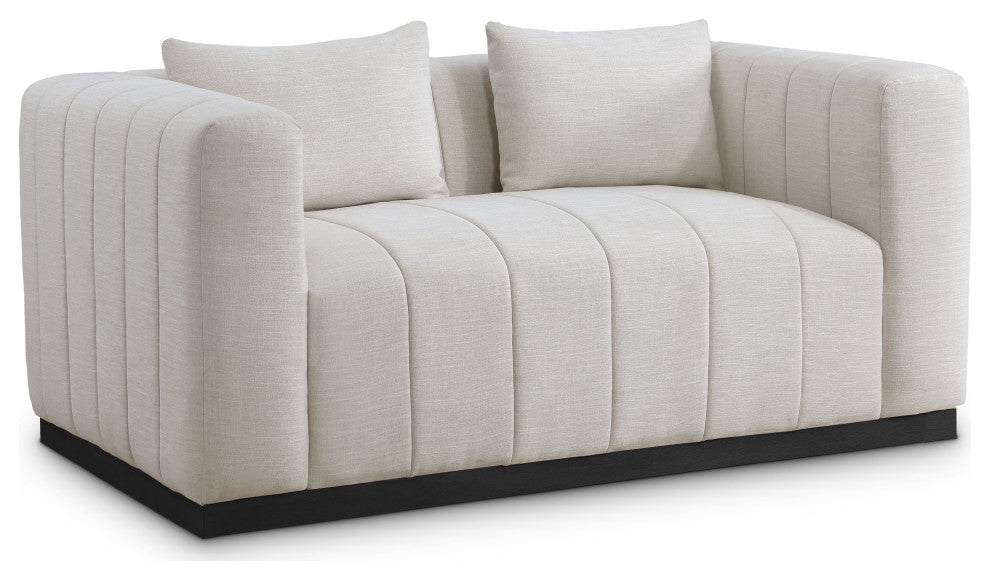 Lucia Beige Linen Textured Fabric Chair, Beige, Loveseat