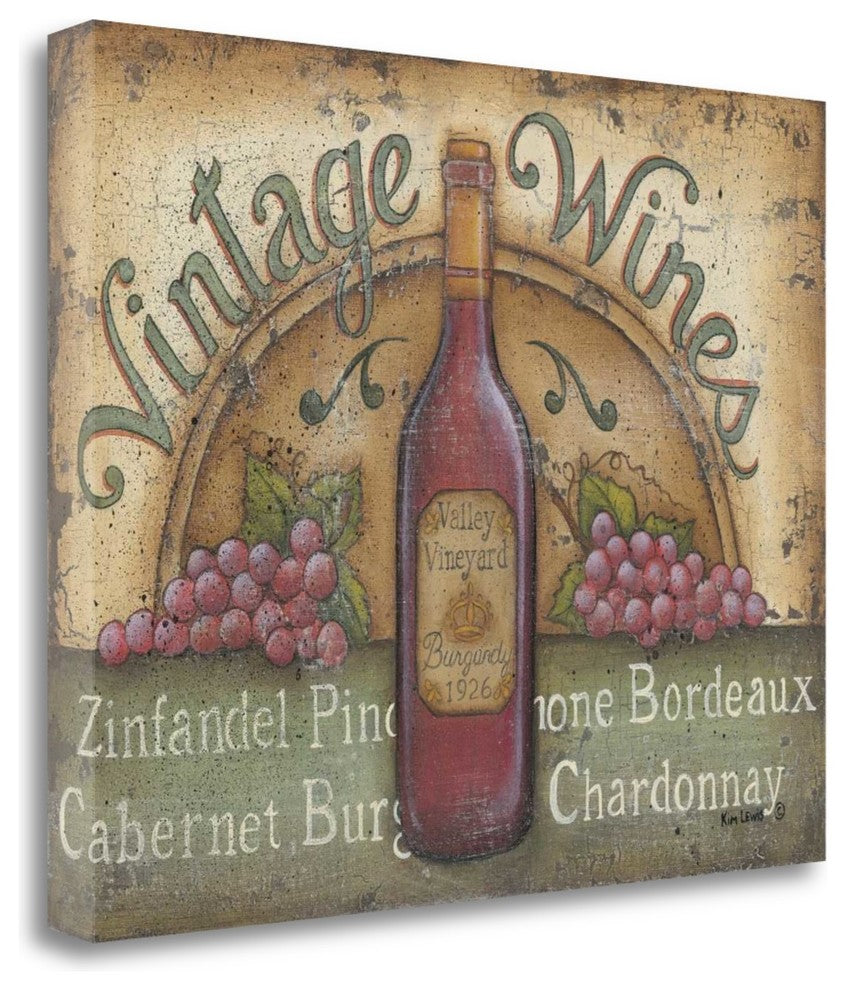"Vintage Wines" By Kim Lewis, Giclee Print on Gallery Wrap Canvas, Ready to Hang