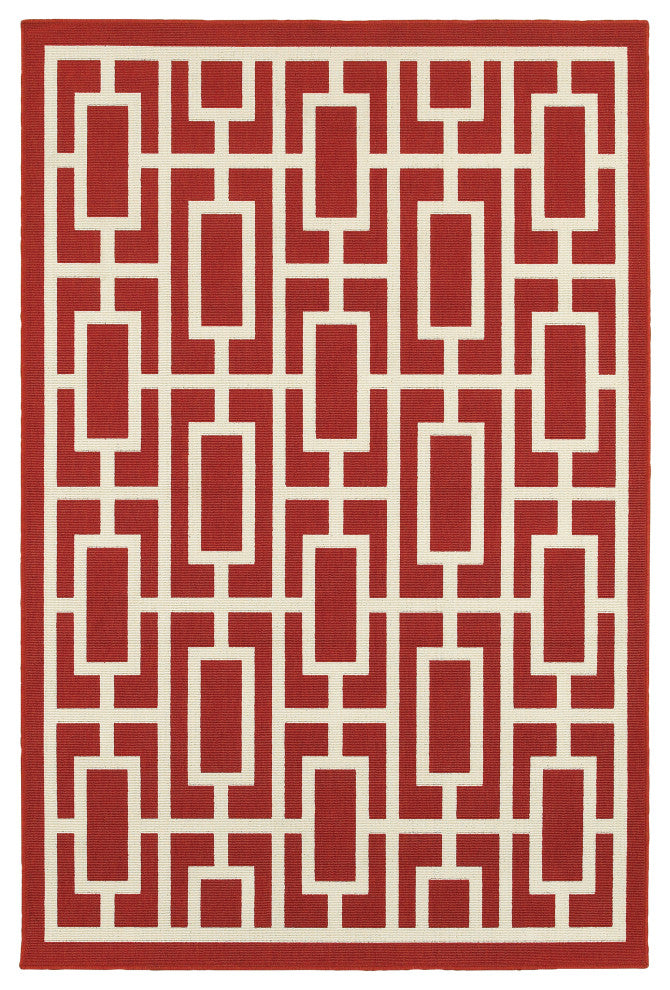 Oriental Weavers Meridian Red/Ivory Geometric Indoor/Outdoor Rug 6'7"X9'6"