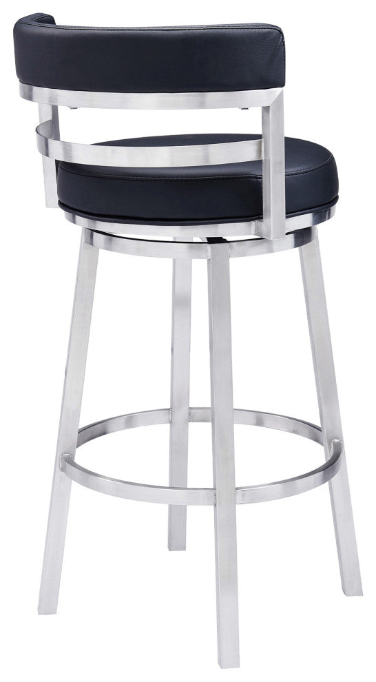 Titana 30" Bar Height Swivel Black Faux Leather Bar Stool