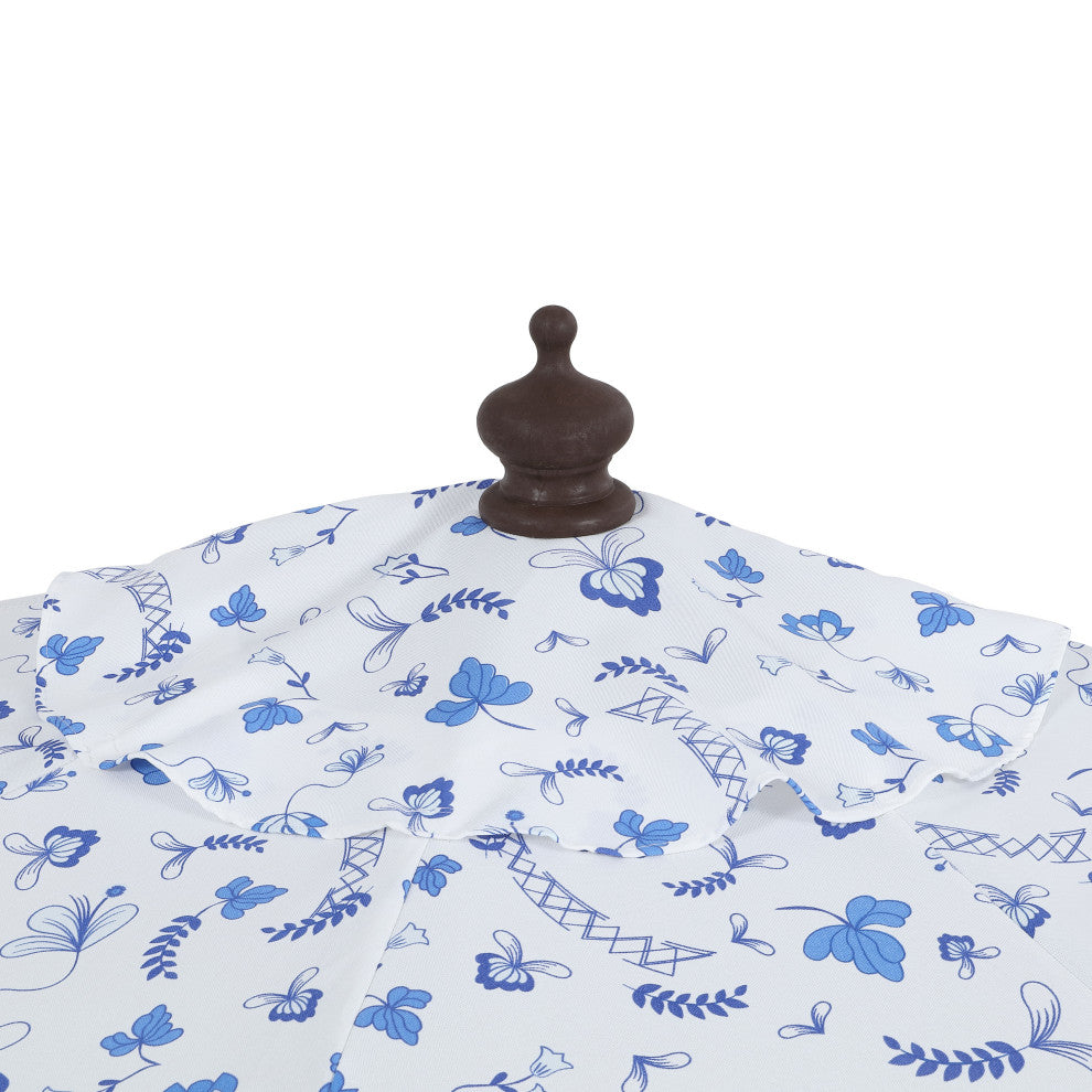 9ft Half Market Umbrella, Scalloped Fringe, Crank, Button Tilt, UV Protection