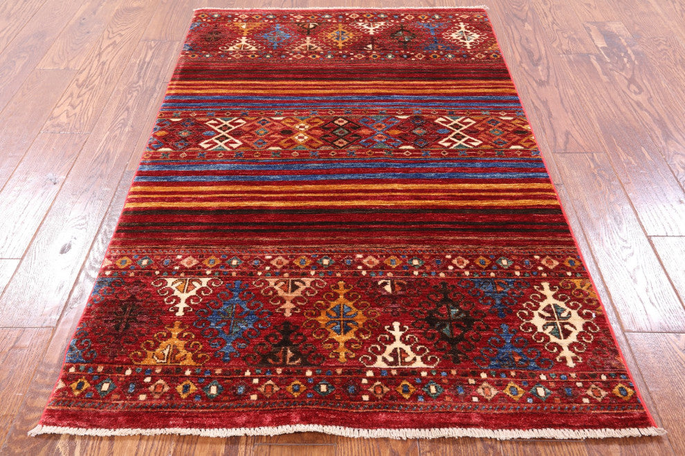 3' 2" X 4' 11" Khorjin Super Kazak Hand-Knotted Wool Rug Q5440