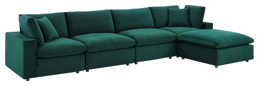 Commix Down Filled Overstuffed Performance Velvet 5-Piece Sectional, Green
