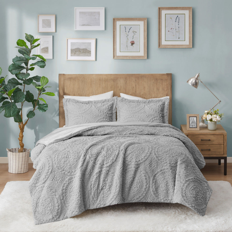 Madison Park Arya Medallion Faux Fur Plush Comforter Mini Set