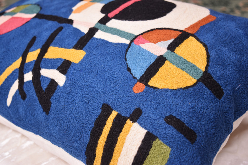 Lumbar Kandinsky Blue Modern Pillow Cover Counterweights HandEmbroidered 18x18