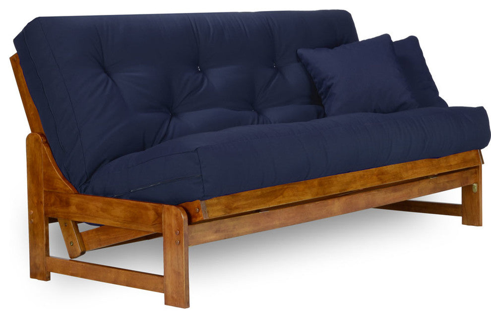 Arden Futon Set - Frame, 8" Mattress, Navy Blue, Queen