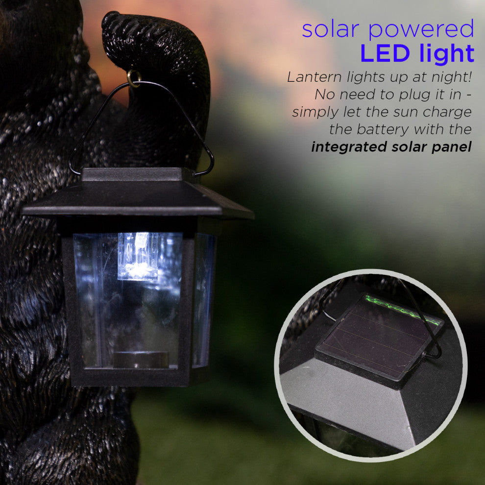 15" Tall Outdoor Bear Couple with Lantern and Welcome Sign Statue with Solar LED