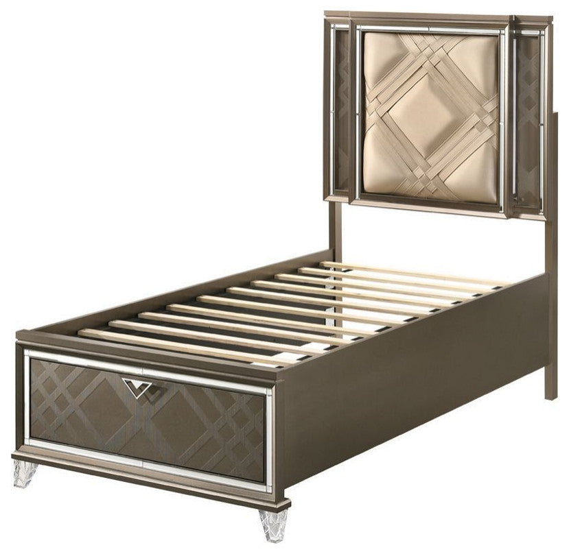 ACME Skylar Full Bed With Storage, LED, PU and Dark Champagne