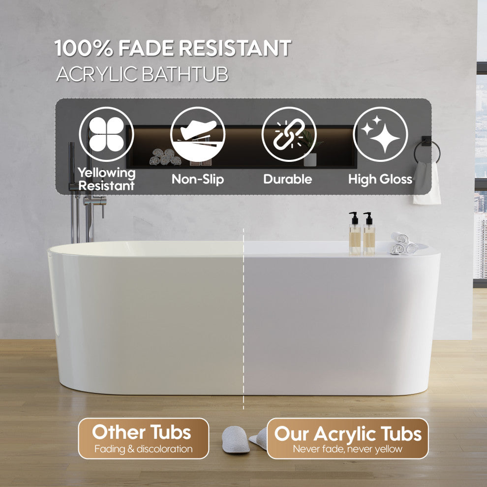 65 inch Freestanding Solid Surface Soaking Bathtub in Cement Grey
