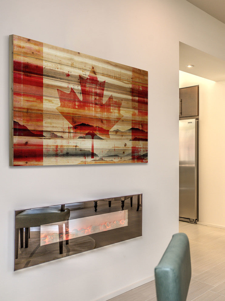 "Faded Leaf" Print on Natural Pine Wood, 60"x40"