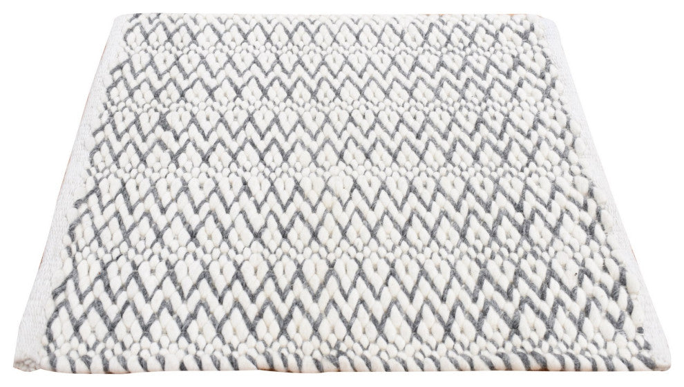 Ivory Flat Weave Pile 100% Wool Hand Woven Big Knots Square Rug 2'1"x2'2"