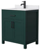 30"SGL Bathroom Vanity, Green, White Cult. Marble Countertop, Sink, Black Trim