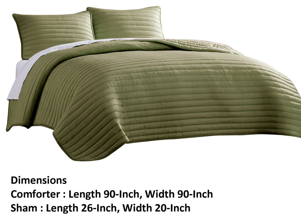 Benzara BM283910 3 Piece Queen Comforter Set Polyester Puffer Quilted, Green