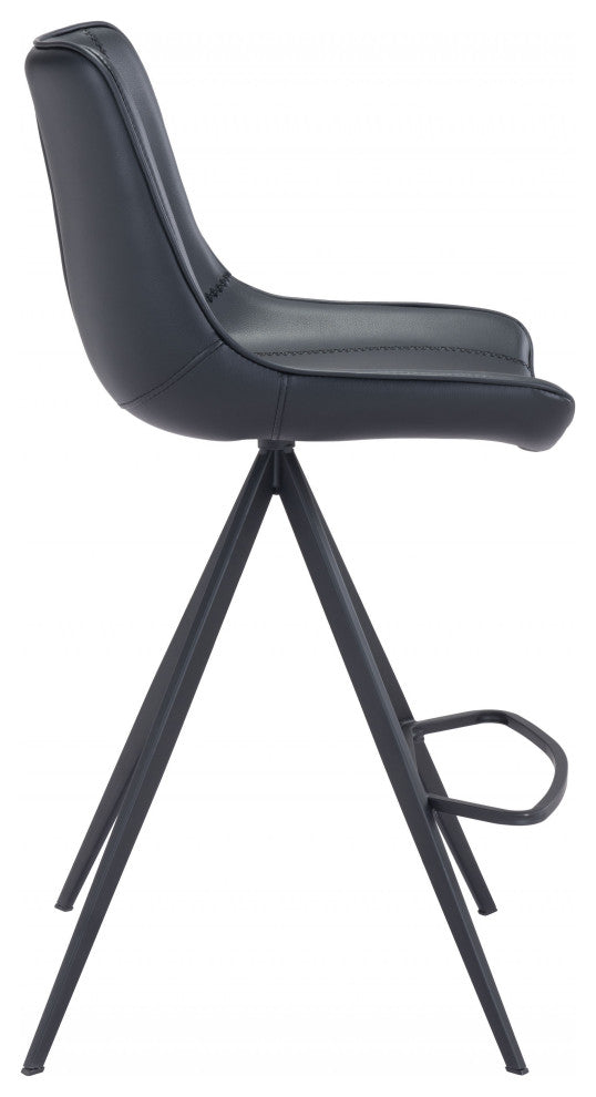 Set of Two Black on Black Faux Leather Triangle Base Counter Chairs