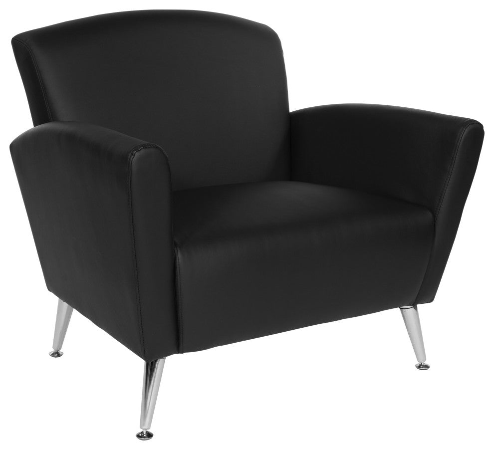 Club Chair, Dillon Black Bonded Leather With Chrome Legs