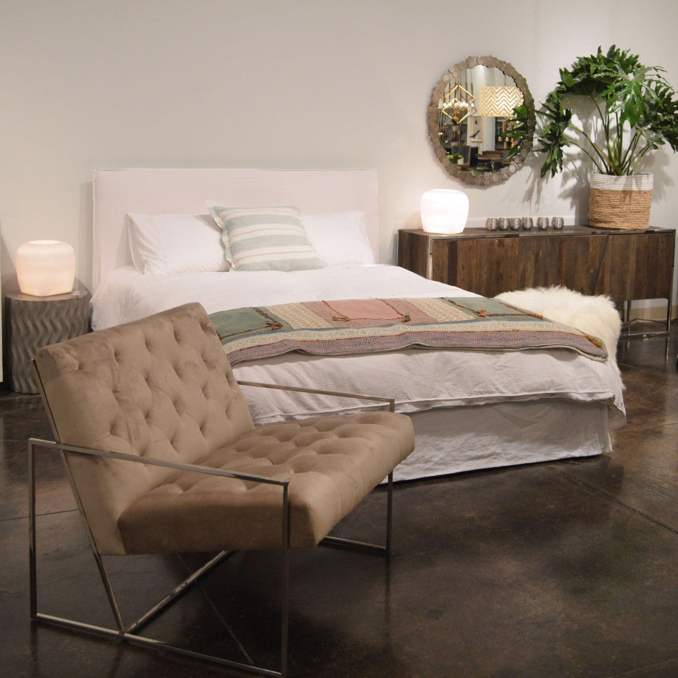 Stetson Ivory Linen Upholstered Slipcover Style Panel Bed, Eastern King