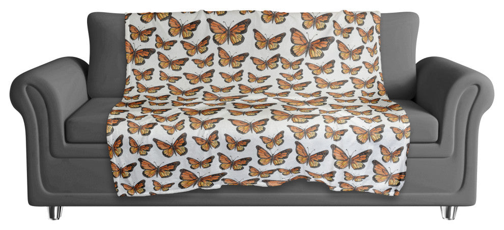 Watercolor Butterfly Flock 50x60 Coral Fleece Blanket