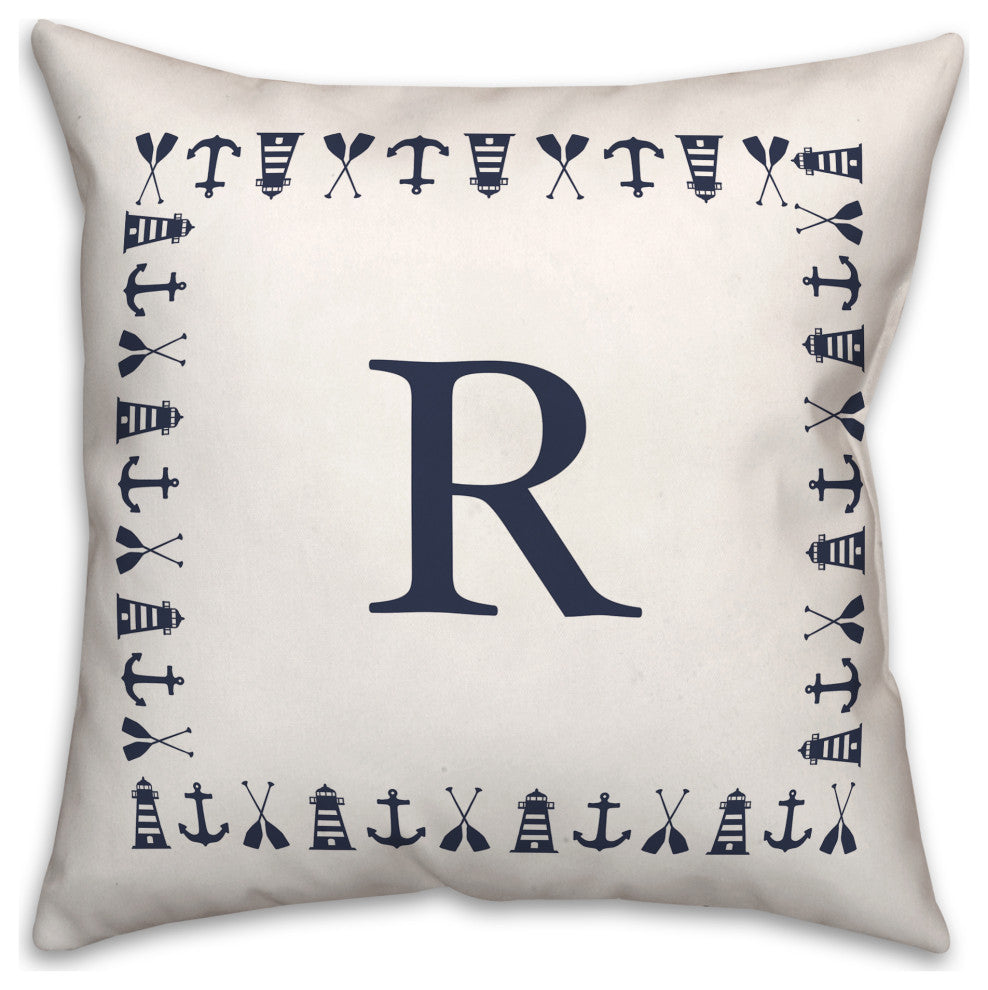 Nautical Monogram - R 18x18 Indoor / Outdoor Pillow