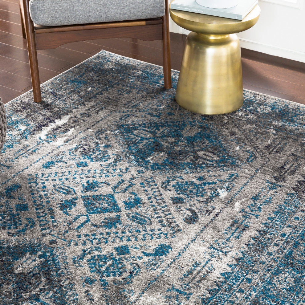 Monte Carlo Updated Traditional Light Gray, Charcoal Area Rug, 7'10"x10'3"