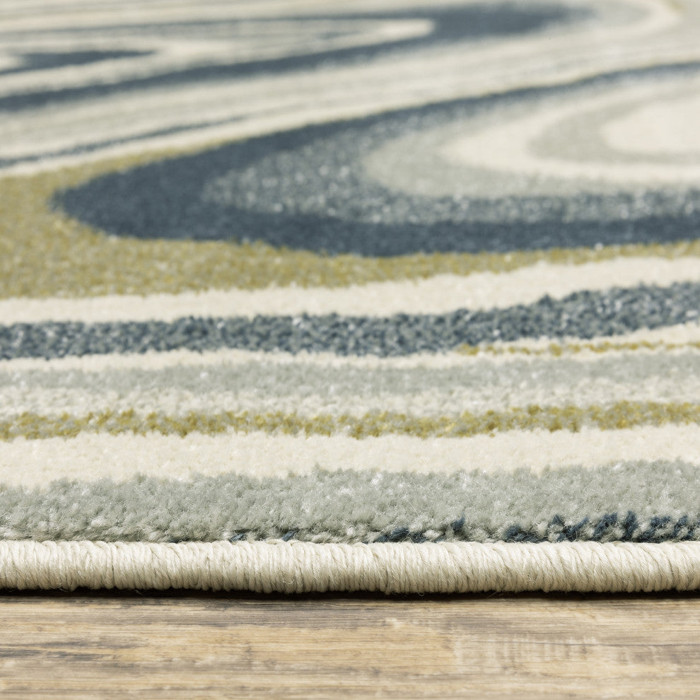 Bastian Modern Abstract Ivory/ Teal Indoor Area Rug, Ivory, 7'10"x10'