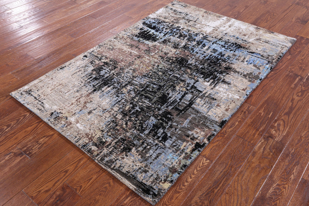 4' 1" X 6' 2" Wool and Silk Handmade Abstract Rug Q8895