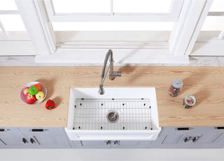 Gourmetier Farmhouse Kitchen Sink, Matte White/Brushed