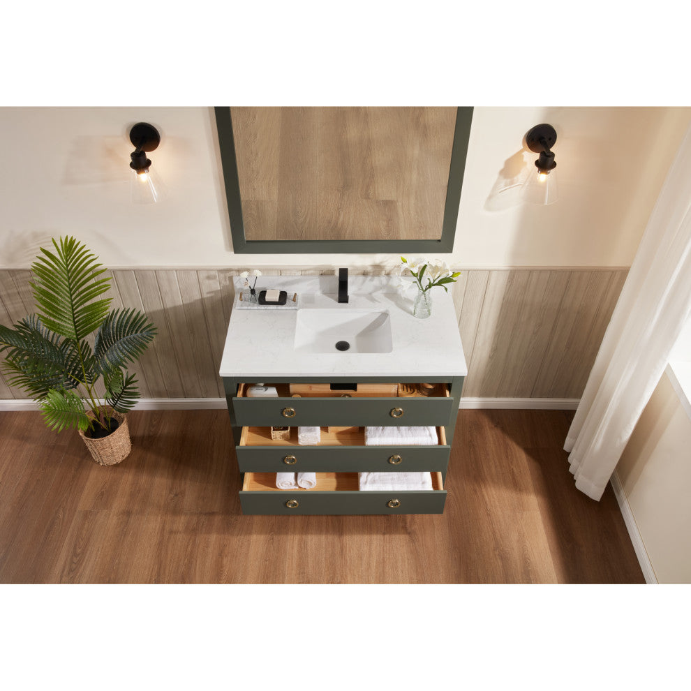 Legion Furniture WS2518 Series Bathroom Sink Vanity, Pewter Green, 42", Artificial Stone Top, Single Sink
