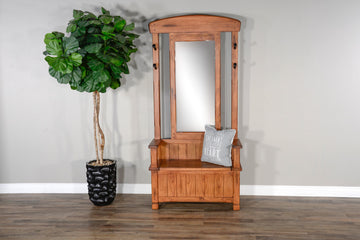 78" Narrow Rustic Entryway Bench Hall Tree With Mirror Bench Storage