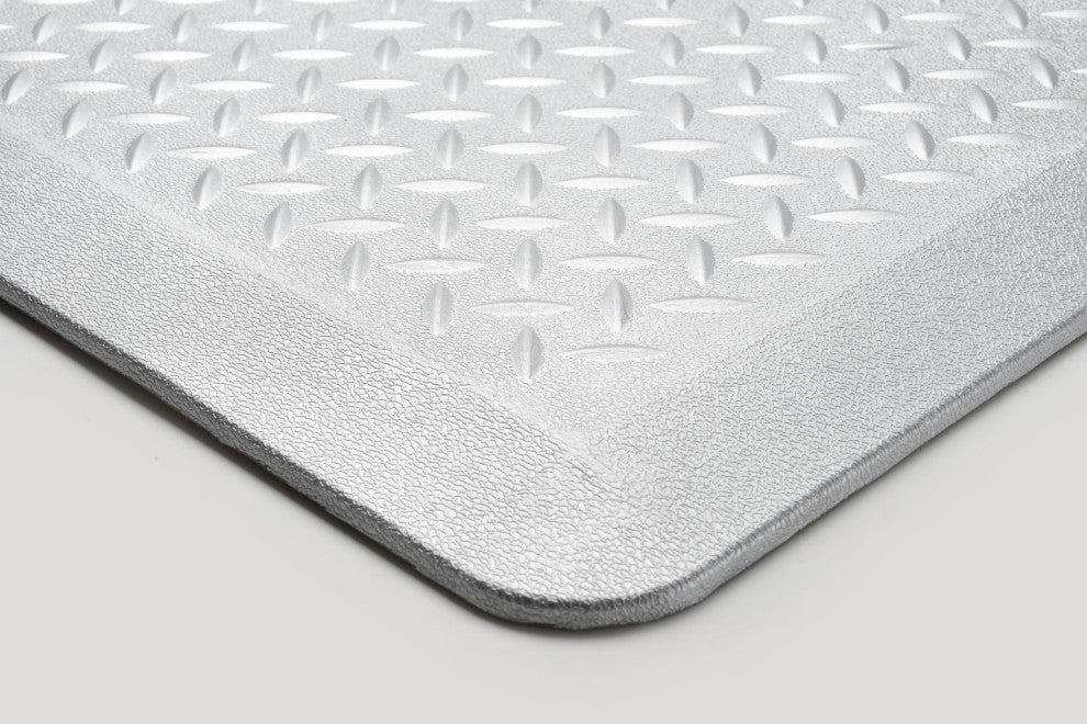 Anti-Fatigue Floor Mat, Tread Plate Pattern 24"x36"x2/3", Silver, Set of 1