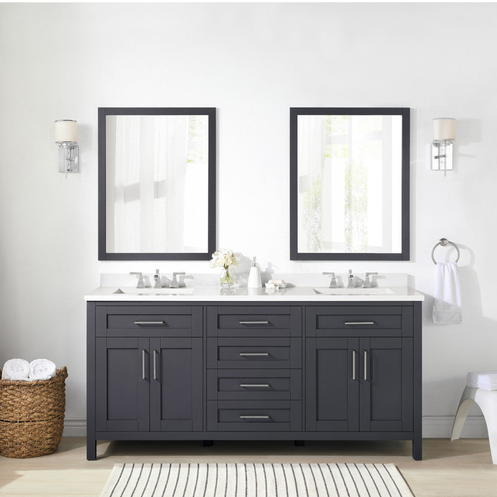 OVE Decors Tahoe Vanity With Mirror, Dark Charcoal, 72"