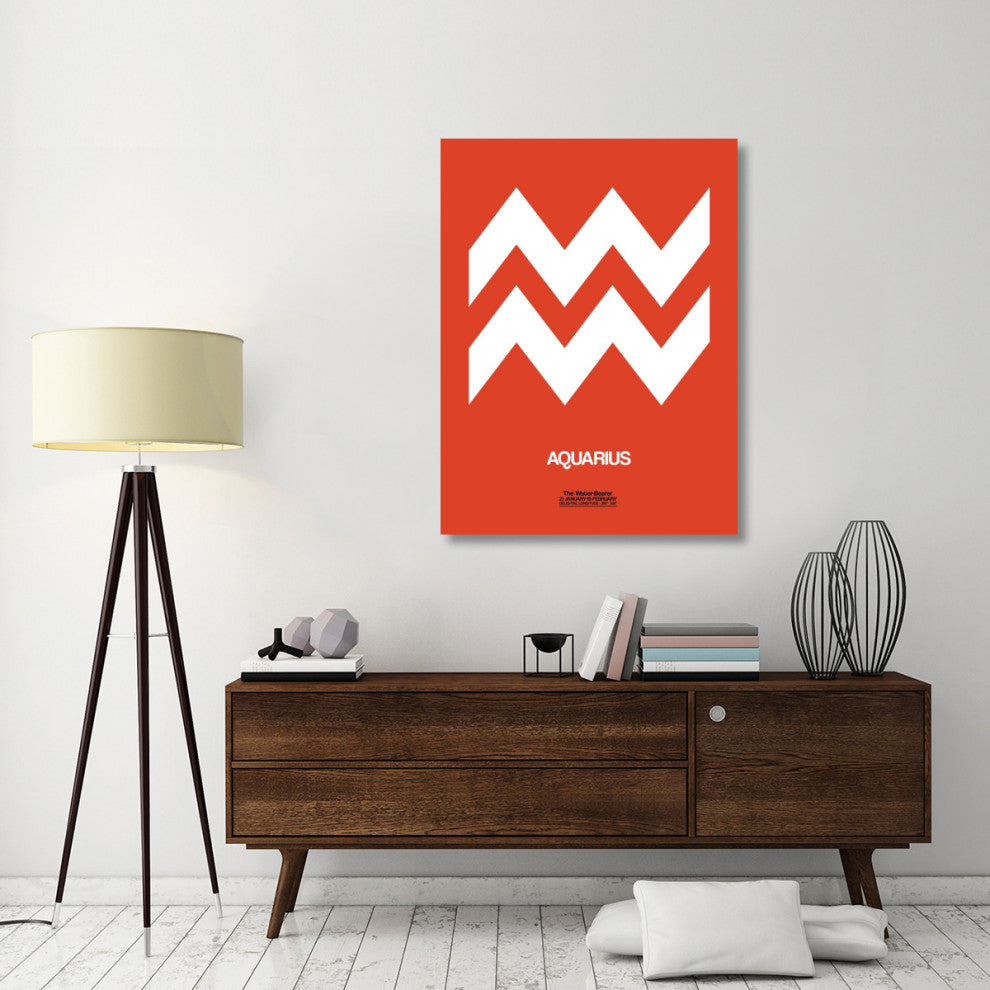 "Aquarius Zodiac Sign White on Orange" Fine Art Print
