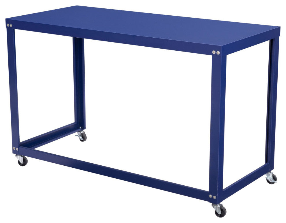 Computer Work Desk, Rectangular, Steel Metal, Blue, Home Business Office