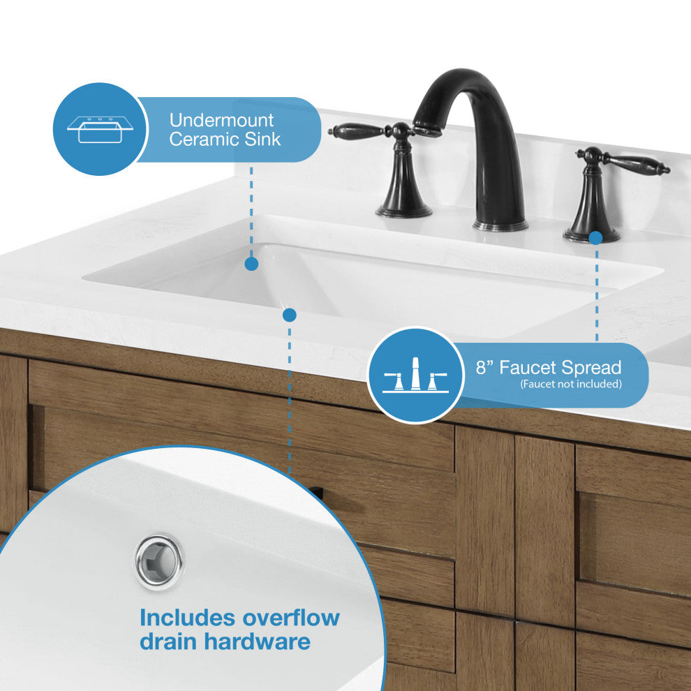 OVE Decors Tahoe 48" Double Sink Bathroom Vanity, Almond Latte